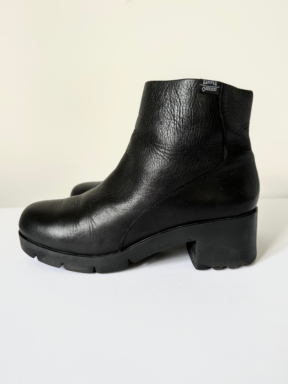 Camper Black Leather Ankle Boots with Side Zip